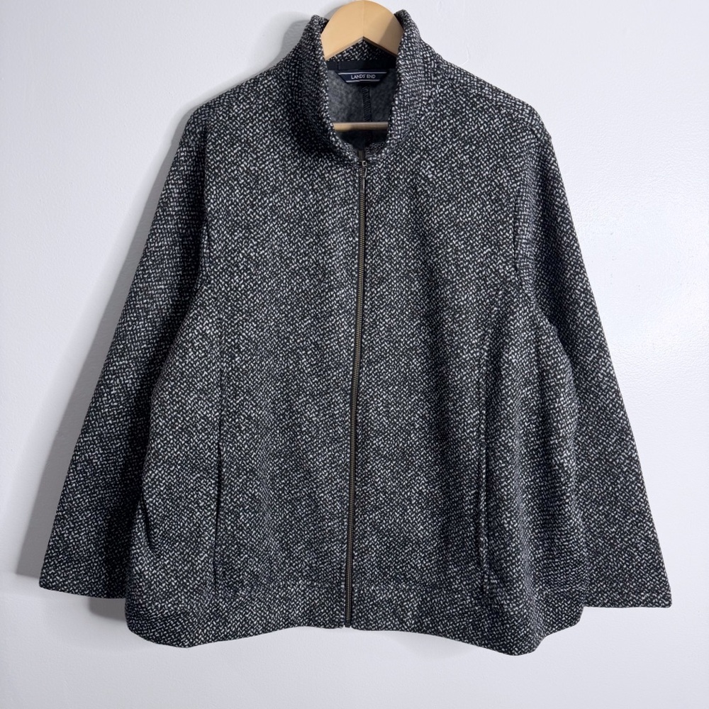 Lands End Women’s Full Zip Fleece Jacket Black Speckled Stand Up Collar Size 2X
